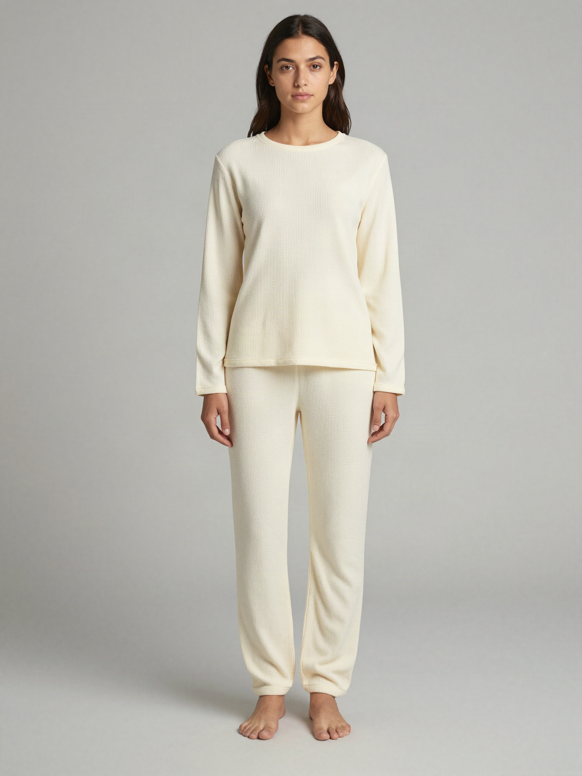 Ansvelle - Waffle Knit Lounge Set with Long Sleeves