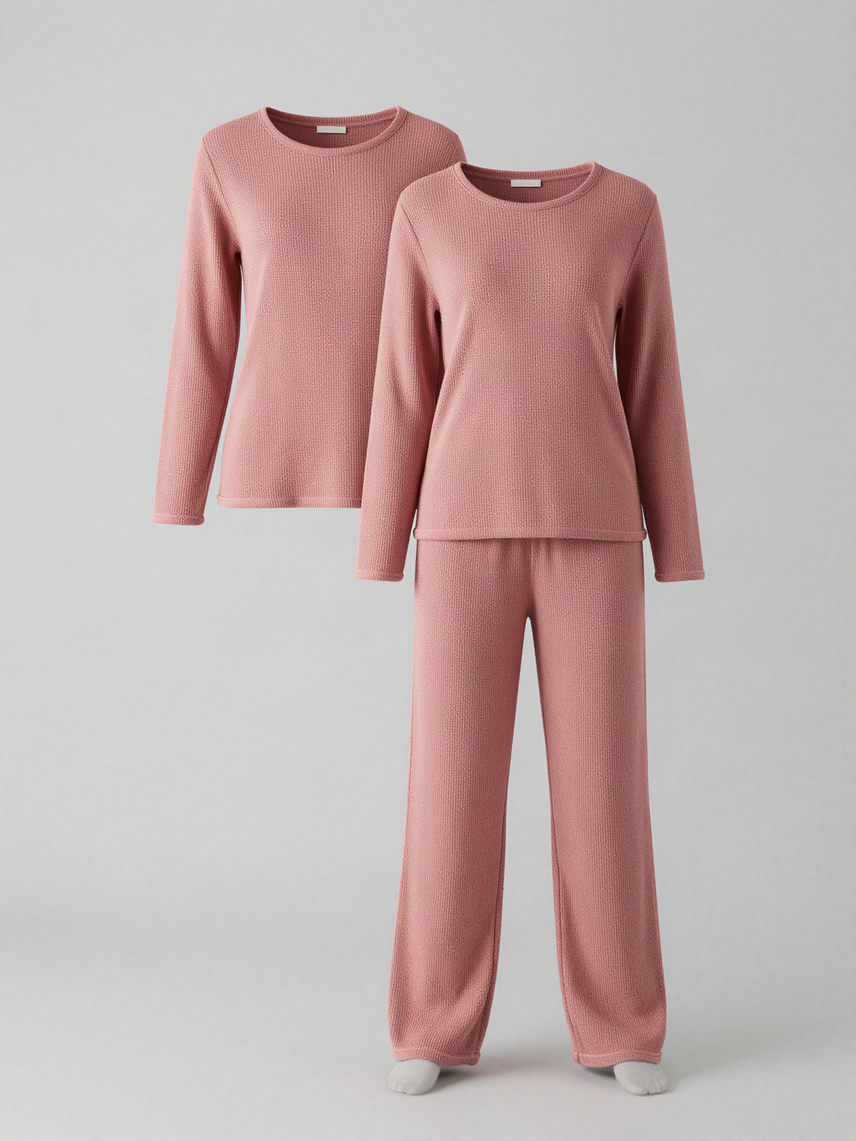 Ansvelle - Waffle Knit Lounge Set with Long Sleeves