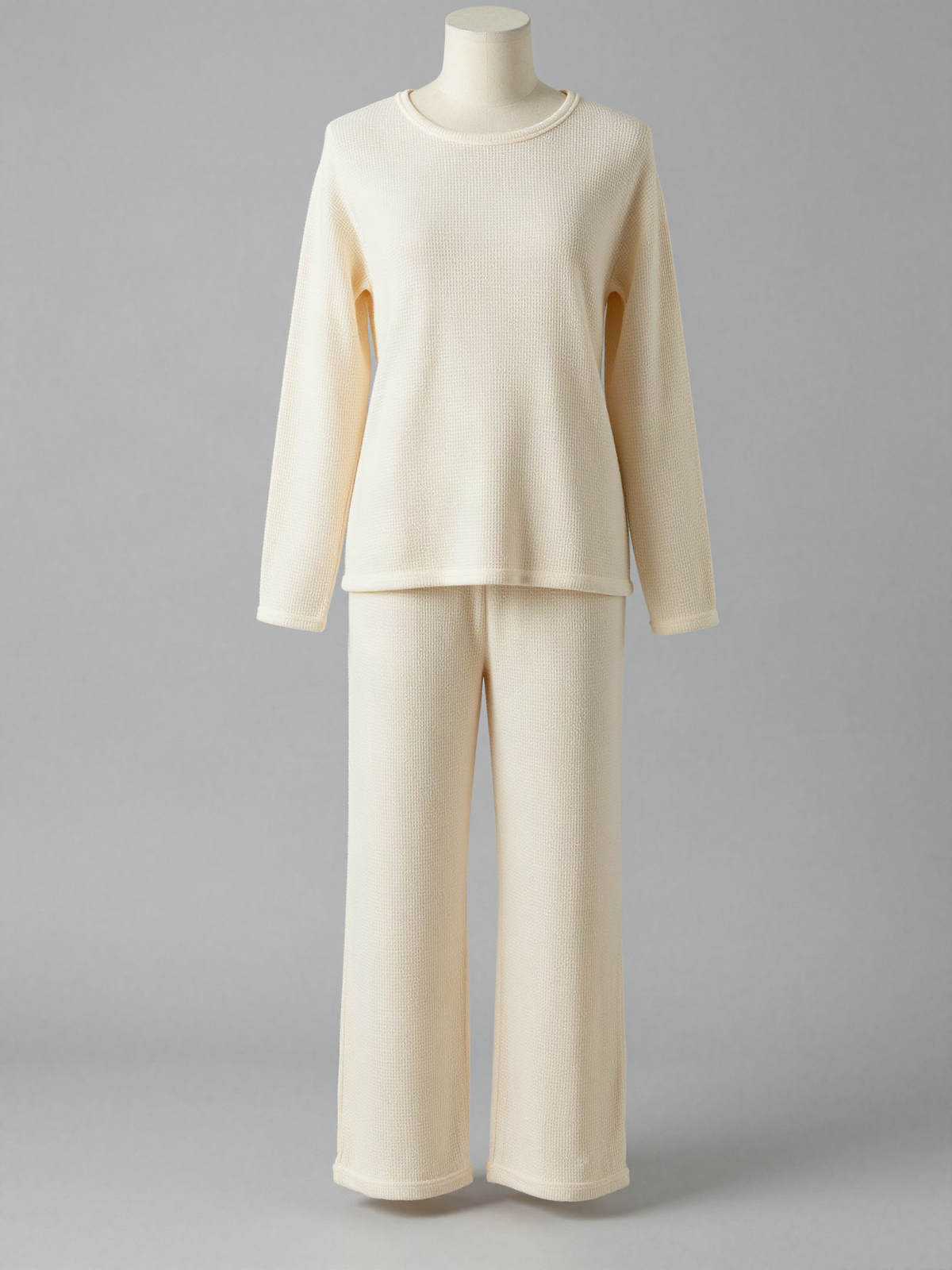Ansvelle - Waffle Knit Lounge Set with Long Sleeves