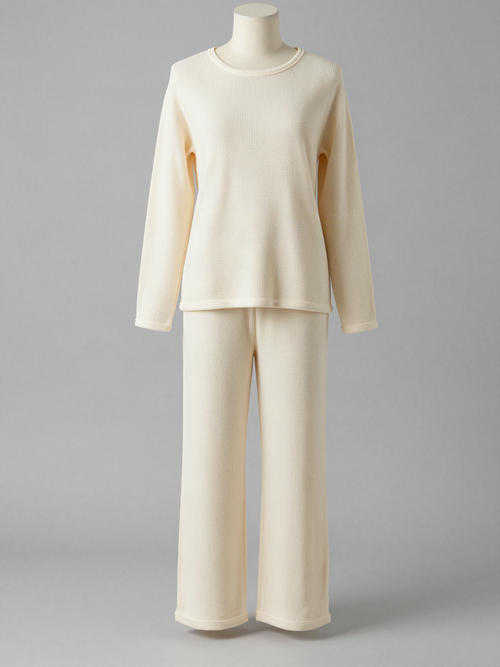 Ansvelle - Waffle Knit Lounge Set with Long Sleeves