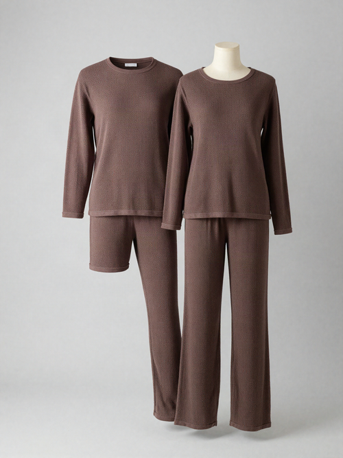 Ansvelle - Waffle Knit Lounge Set with Long Sleeves