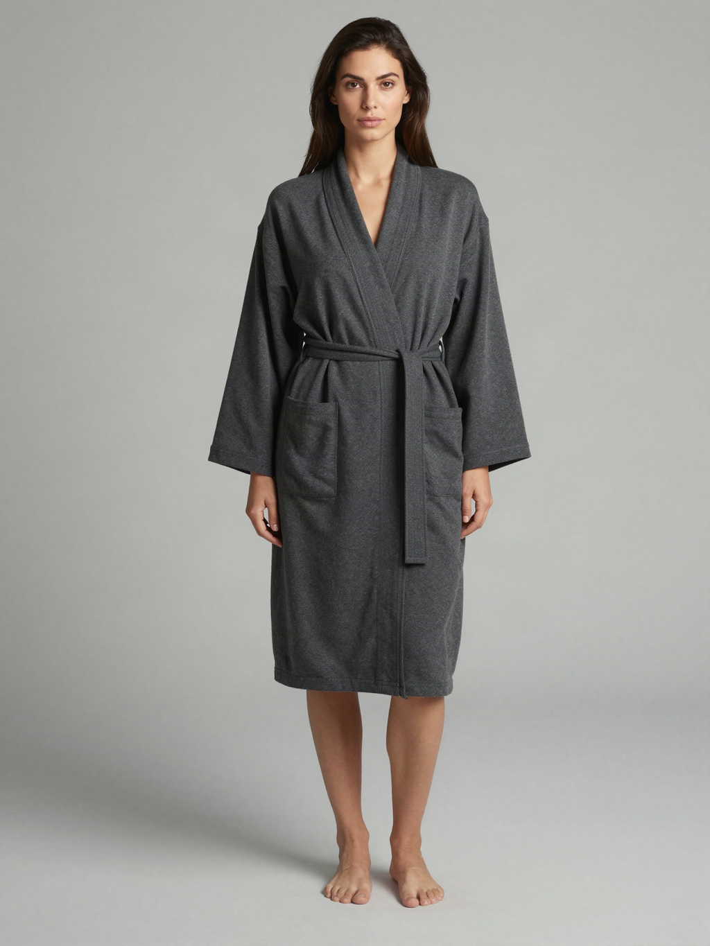 Brelandra - Jersey Robe with Tie Belt and Patch Pockets
