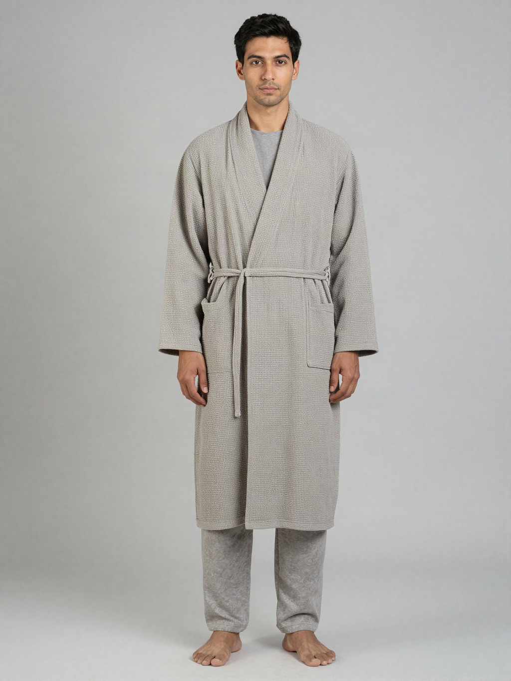 Hesdrick - Cotton Waffle Robe with Shawl Collar