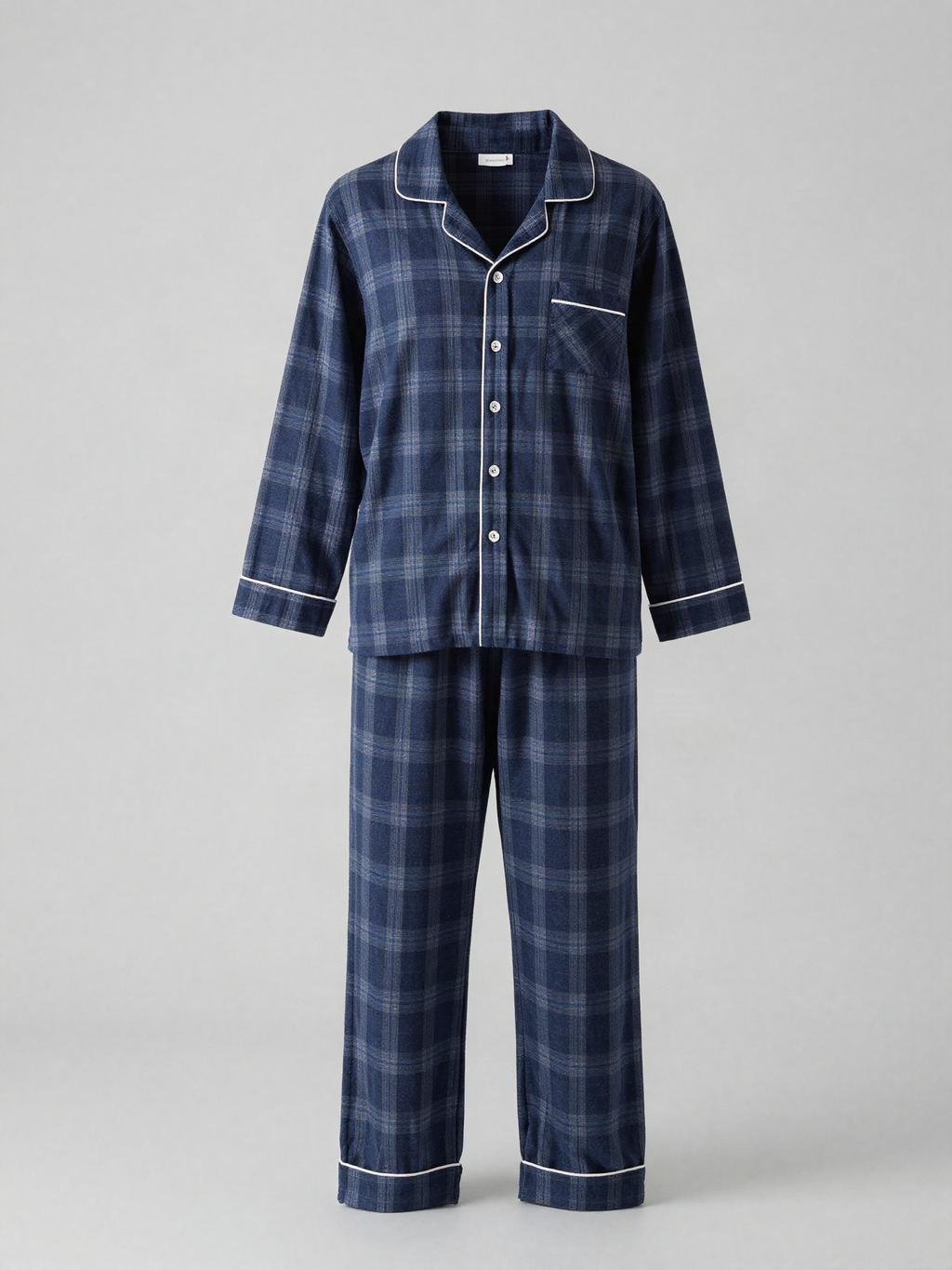 Runvard - Brushed Flannel Pajama Set with Piped Trim