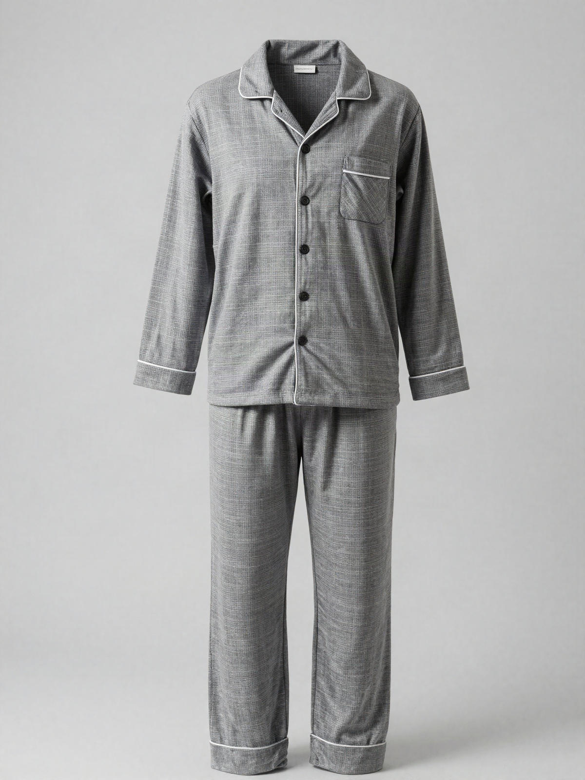 Runvard - Brushed Flannel Pajama Set with Piped Trim