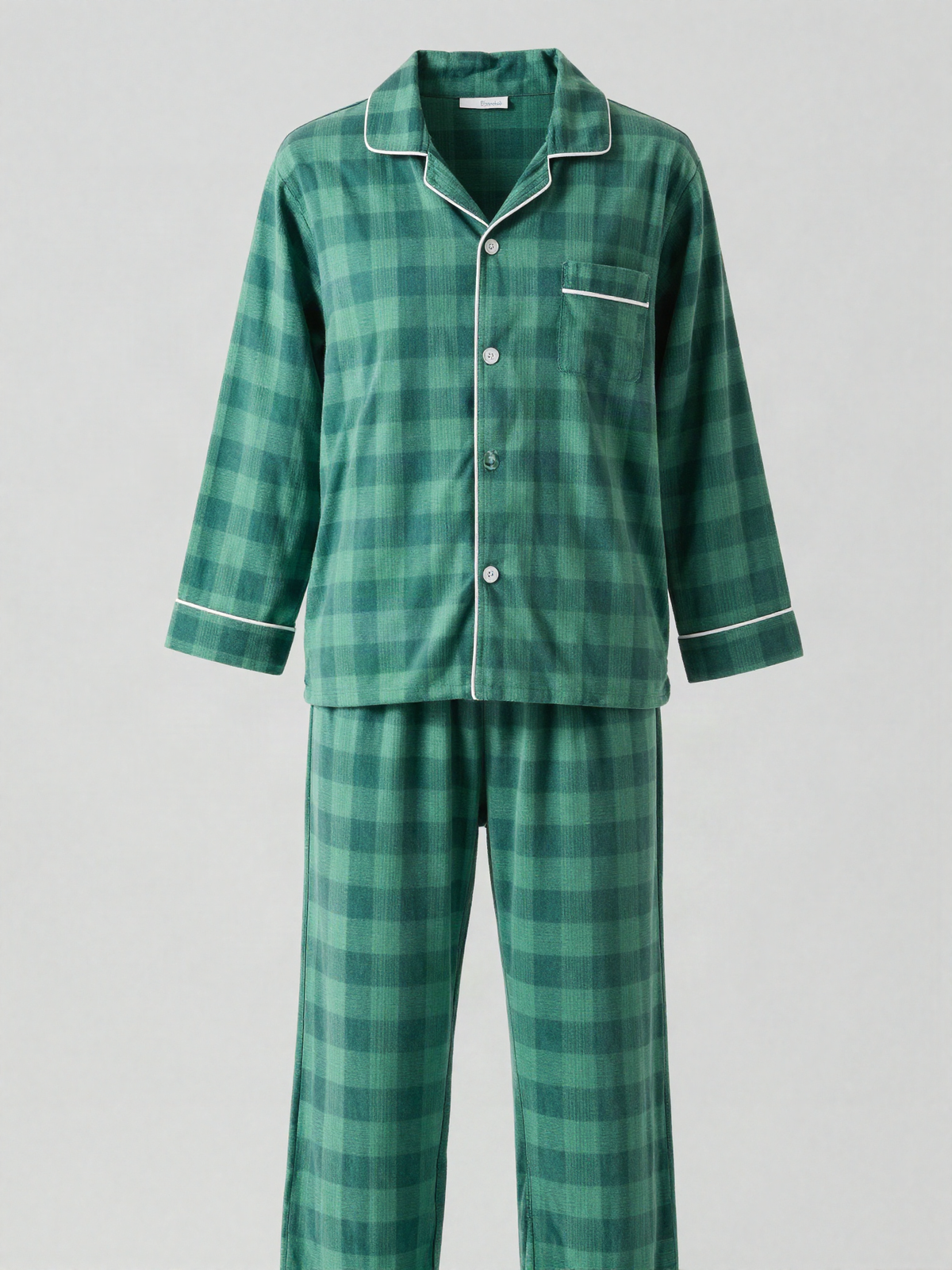 Runvard - Brushed Flannel Pajama Set with Piped Trim