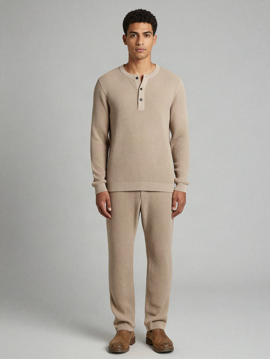 Denwyth - Waffle Knit Henley Lounge Top
